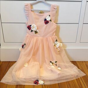 Mini Boden Peach Tulle Dress with Ladybug & Bee Appliqués